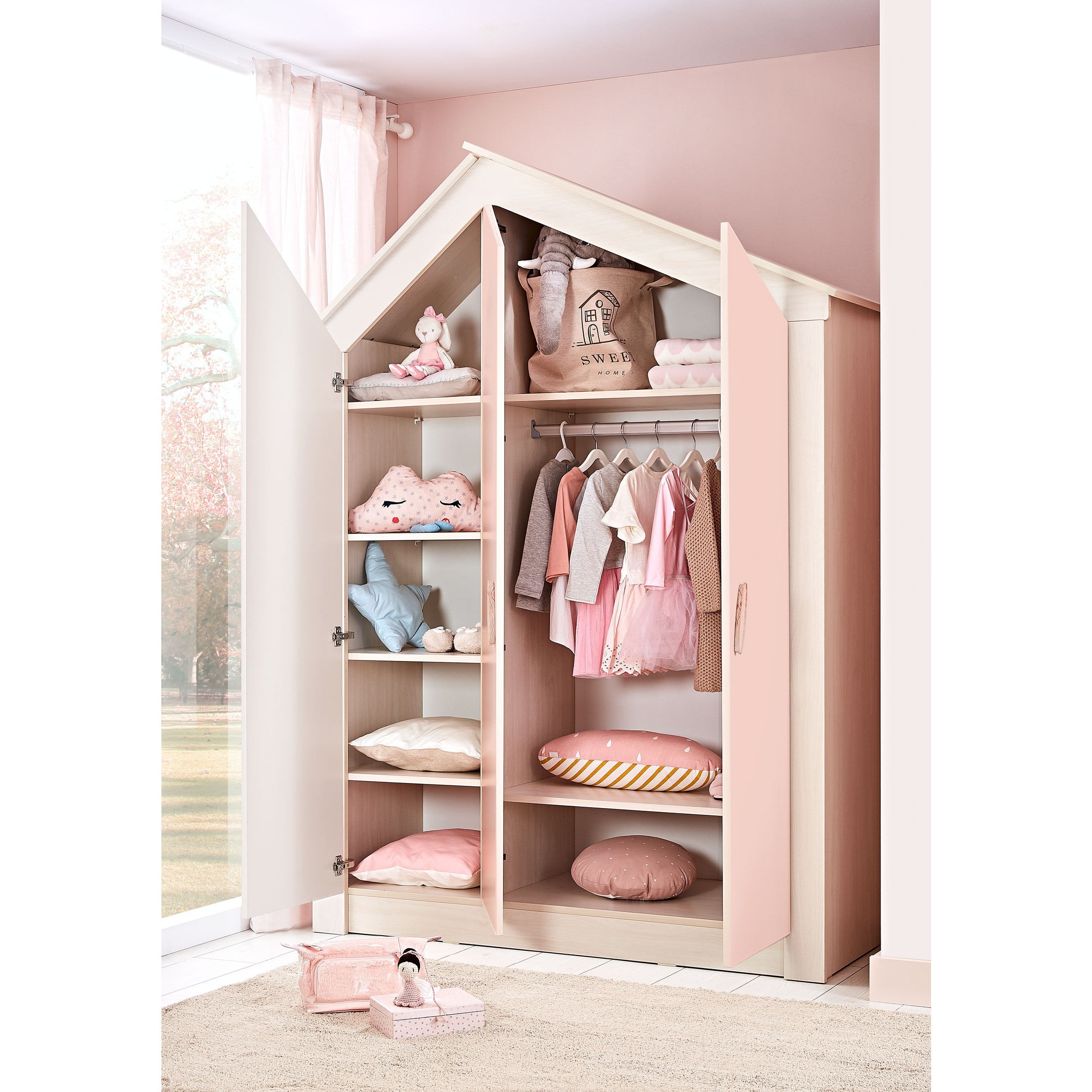 tarwe Installatie goedkoop Cento Pink 3-deurs kledingkast huisje meisjeskamer Kinderkamer, kinderbed,  terrashaard en barbecues