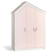 Cento Pink 3-deurs kledingkast lichtroze met wit huisje, grote kledingkast meisjeskamermeisjes kledingkast met schappen en hanggedeelte meisjeskamer wit met roze