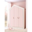Cento Pink 3-deurs kledingkast lichtroze met wit huisje, grote kledingkast meisjeskamermeisjes kledingkast met schappen en hanggedeelte meisjeskamer wit met roze